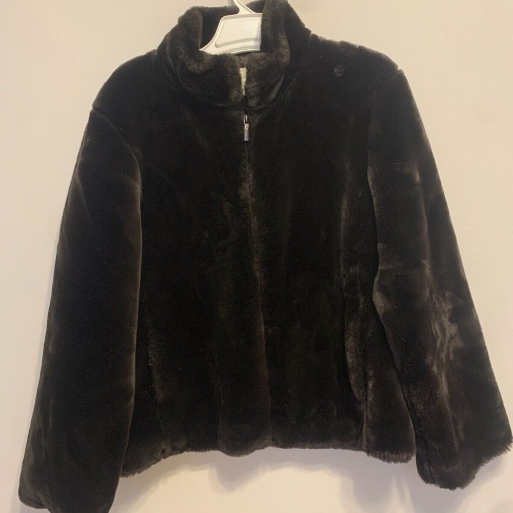 Liz Claiborne Faux Fur Jacket Dark Brown Medium